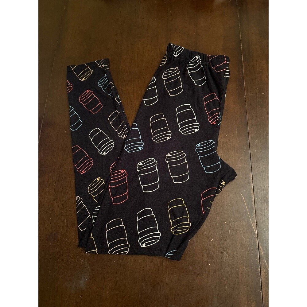 Woman's leggings coffee cup mug hidden logo black pastel neon teacher boutique